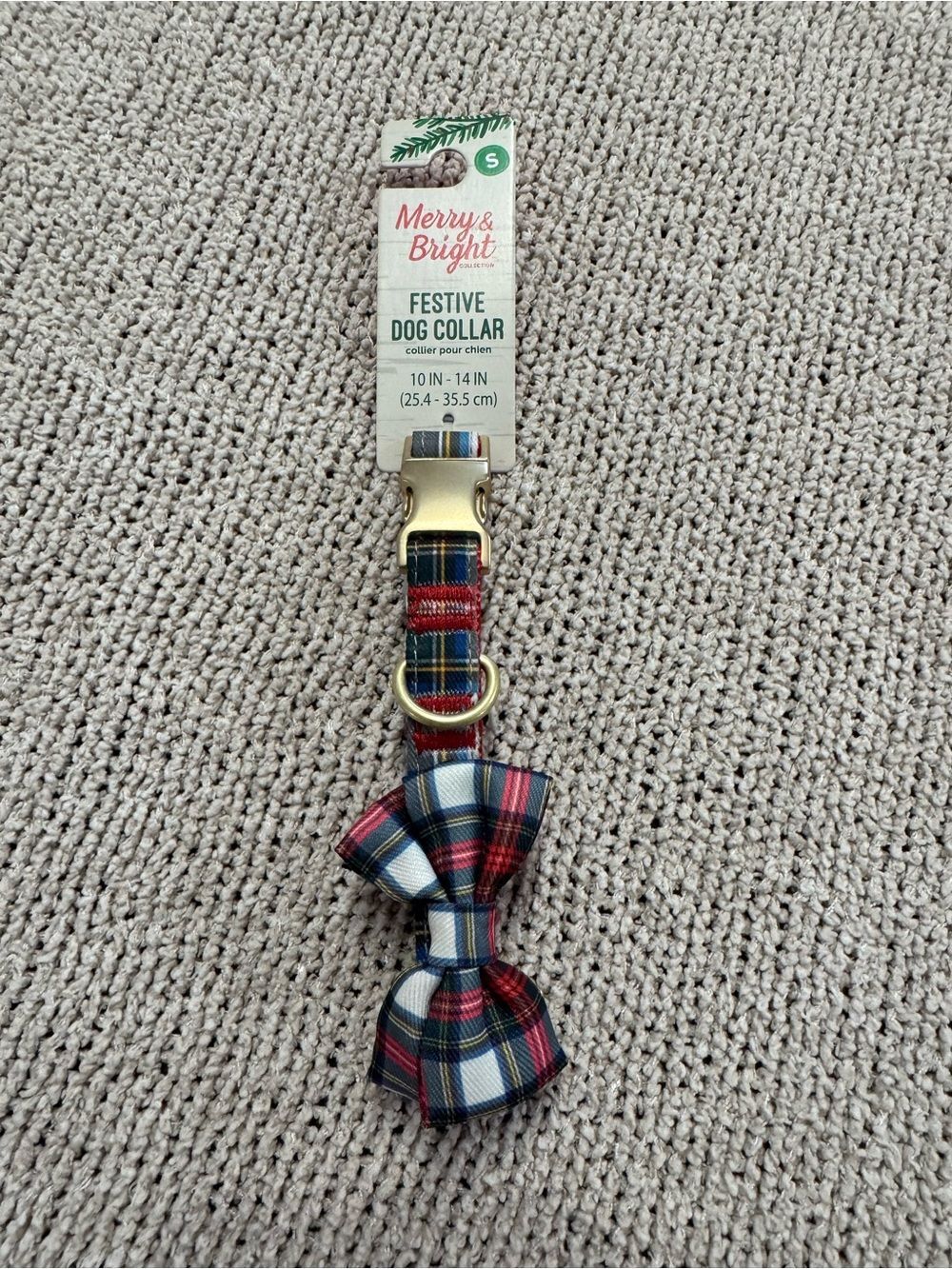 Merry & Bright Small Festive Plaid Dog Collar with Bow - Red/Blue